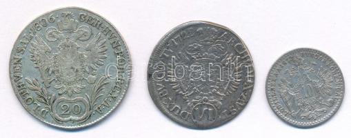 1806B 20kr Ag "I. Ferenc" + Ausztria 1725. 6kr Ag "Mária Terézia" + 1872. 10kr A...