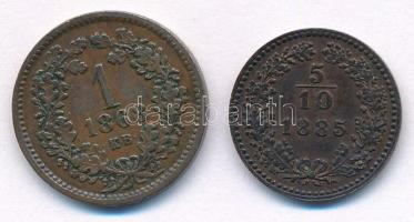 1868KB 1kr Cu "Angyalos címer" + Ausztria 1885. 5/10kr Cu T:XF patina