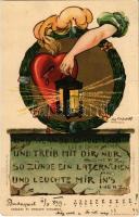 1899 (Vorläufer) Német szecessziós szerelmes üdvözlet. Szénásy és Reimann / German love greeting. Helios Art Nouveau, litho s: G. Graf ( szakadások / tears)