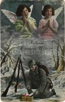 1915 Kellemes Karácsonyi üdvözlet. Katona és angyalkák / WWI K.u.k. military Christmas greeting (fl)