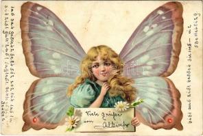 1900 Pillangó lány - titkosírás / Butterfly girl. litho cryptography (EK)