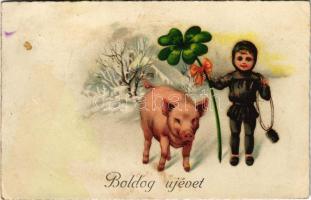 1933 Boldog újévet! Kéményseprő és malac / New Year greeting, chimney sweeper and pig. L&P 2395. litho (EB)