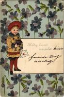 1902 Boldog húsvéti ünnepeket! Dombornyomott virágos üdvözlet / Easter greeting, embossed floral litho (EB)