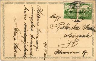 1918 Kellemes Karácsonyi Ünnepeket! Korcsolyázó hóemberek / Christmas greeting, ice skating snowman....