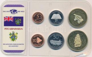 Pitcairn-szigetek 2010. 5c-2$ (6xklf) "A világ pénzei" forgalmi összeállítás sérült fóliatokban, német nyelvű tanúsítvánnyal T:UNC,AU Pitcairn Islands 2010. 5 Cents - 2 Dollars (6xdiff) "The money of the world" coin set in damaged foil packing, with certificate in German language C:UNC,AU