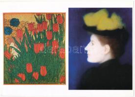 14 db modern művészeti képeslap felvágatlan párokban a Mozgó Világ kiadásában