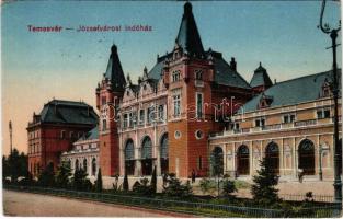 1933 Temesvár, Timisoara; Józsefvárosi indóház, vasútállomás / railway station (ragasztónyom / glue marks)