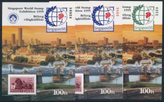 1995 Szingapúr bélyeg világkiállítás 3 db-os emlékív garnitúra, egyik piros sorszámmal