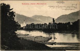 1911 Tiszalonka, Lonka, Kislonka, Lunca la Tisa (Máramaros); templom, faúsztatás. Benkő Miklós kiadása / church, timber transport on the river by rafters