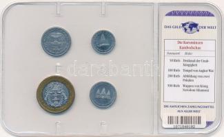 Kambodzsa ~1990. 10R-100R (4xklf) "A világ pénzei" forgalmi összeállítás fóliatokban, néme...