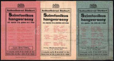 1913 Székesfővárosi Állatkert prospektusai, 3 db, rajta szimfonikus hangversenyének hírével. Kettő m...