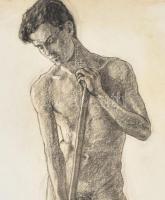 Kézdi-Kovács Lóránt (1897-1916), 4 db mű: Álló férfi akt, 1914. Szén, papír, mindegyik jelzett. Prov...