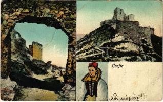 1916 Csejte, Csejthe, Cachtice; Báthory vár, Báthory Erzsébet. Schulcz Ignác kiadása / Hrad Báthorovcov / castle ruins, Elizabeth Báthory (rb)