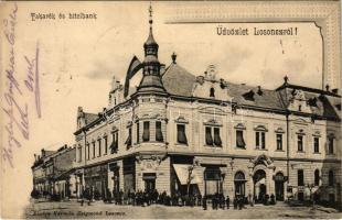 1902 Losonc, Lucenec; Takarék és hitelbank, Fischer S. üzlete. Kármán Zsigmond kiadása / savings and credit bank, shop (EK)