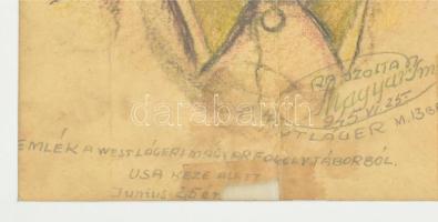 1945 Magyar katona portréja, ceruzarajz, üvegezett keretben, hajtásnyomokkal, sérült, készült: 1645....