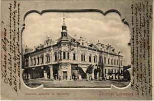 Losonc, Lucenec; Takarék és hitelbank, Fischer üzlete. Redlinger Ignác kiadása / savings and credit bank, shop (EK)