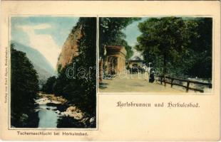 Herkulesfürdő, Baile Herculane; Tschernaschlucht, Karlsbrunnen / Cserna völgy, Károly kút. Emil Jäger kiadása / Cerna valley, well