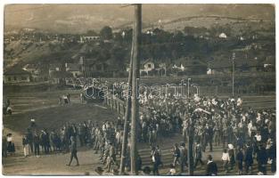 1917 Lupény, Lupeni; Bánya szerencsétlenség áldozatainak temetése, koporsókat viszik a temetőbe / funeral for the victims of the mining accident, coffins are taken to the cemetery. photo