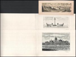 10 db Budapestet ábrázoló kisméretű rézkarc különböző művészektől (Jurida Károly, Varga Imre, Vertel...