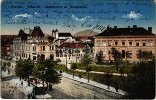 1918 Eperjes, Presov; Jókai tér, Szeminárium, Postapalota, piac / square, school, postal palace, market (kopott sarkaka / worn corners)