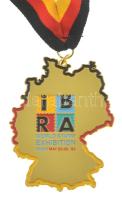 Németország 2023. "IBRA (International Briefmarken Ausstellung) - World Stamp Exhibiton Essen May 25-28, '23" aranyozott, Németország körvonalait ábrázoló medál füllel, nyakszalaggal, eredeti dobozában (~90x67mm) T:UNC