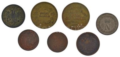 Ausztria 1858M 5/10kr Cu + 1860A 5/10kr Cu + 1859V 1kr Cu + 1860A 1kr Cu + Olasz államok / Napóleon Királysága 1812M 10c billon + 2db sárgaréz zseton T:VF,F Austria 1858M 5/10 Kreuzer Cu + 1860A 5/10 Kreuzer Cu + 1859V 1 Kreuzer Cu + 1860A 1 Kreuzer Cu + Italian states / Napoleonic Kingdom of Italy 1812M 10 Cent billon + 2pcs brass tokens C:VF,F