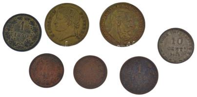 Ausztria 1858M 5/10kr Cu + 1860A 5/10kr Cu + 1859V 1kr Cu + 1860A 1kr Cu + Olasz államok / Napóleon ...