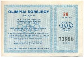 1963. "Olimpiai Sorsjegy - Tokio 1964" 20 osztály sorsjegye 4Ft értékben, "73988" sorszámmal T:AU folt, kis sarokhiány