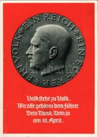 1938 Ein Volk, ein Reich, ein Führer. Volk steht zu Volk. Wir alle gehören dem Führer Dein Dank, Dein ja am 10. April / Adolf Hitler, NSDAP German Nazi Party propaganda, swastika; 6 Ga. + &quot;Ein Volk Ein Reich Ein Führer 10. April 1938 Wien&quot; So. Stpl. (EK)