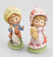 Porcelán kislány és kisfiú figura. Jelzés nélkül, minimális kopottsággal, m: 12-13 cm