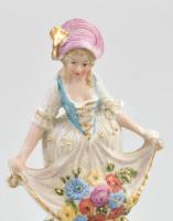 Antik virágárus lány figurával díszített váza, 5708 formaszámmal jelezve, kis kopottsággal, m: 20,5 ...