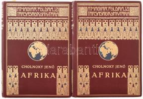 Cholnoky Jenő (1870-1950): Afrika. I-II. köt. Magyar Földrajzi Társaság Könyvtára. Bp., [1930], Lampel R. (Wodianer F. és Fiai), 4+267 p. + 1 (színes, kihajtható térkép) t.; 4+1+268-488 p. + 1 (színes, kihajtható térkép) t. Gazdag szövegközi és egészoldalas, fekete-fehér képanyaggal, és térképekkel illusztrálva. Kiadói dúsan aranyozott egészvászon sorozatkötésben, a borítón kis kopásnyomokkal, de alapvetően jó állapotban.