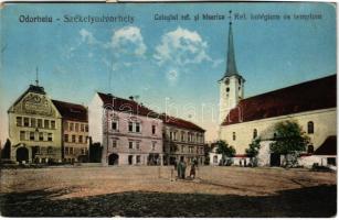 Székelyudvarhely, Odorheiu Secuiesc; Colegiul ref. si Biserica / Református kollégium és templom, Tanítóképző. V. György üzlete. / Calvinist college, teachers training institute, shops (EK)