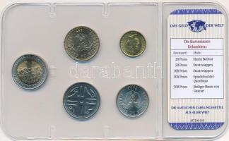 Kolumbia 1995-2005. 20P-500P (5xklf) "A világ pénzei" forgalmi összeállítás fóliatokban, n...
