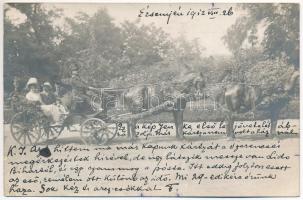 1912 Érsemjén, Simian; feldíszített lovas hintó a kúria kertjében / decorated horse chariot in the villas park. photo (EK)