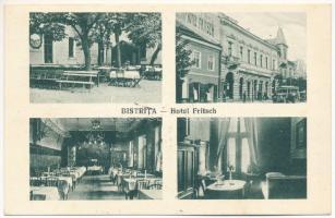 1940 Beszterce, Bistritz, Bistrita; Fritsch szálloda és belseje, kert, autóbusz / hotel and interiors, garden, bus + &quot;1940 Beszterce visszatért&quot; So. Stpl