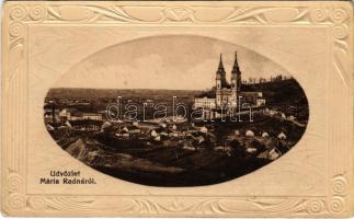 1915 Máriaradna, Radna (Lippa, Lipova); látkép a kegytemplommal, dombornyomott. Csauscher József kiadása / general view with pilgrimage church. Art Nouveau, Emb. (EK)