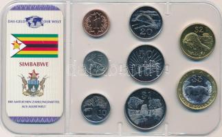 Zimbabwe 1997-2002. 1c-5D (8xklf) "A világ pénzei" forgalmi összeállítás fóliatokban, német nyelvű tanúsítvánnyal T:UNC,AU Zimbabwe 1997-2002. 1 Cent - 5 Dollars (8xdiff) "The money of the world" coin set in foil packing, with certificate in German language C:UNC,AU