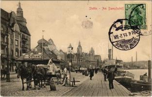 1913 Szczecin, Stettin; Am Dampfschiffsbollwerk / port, quay, steamships. TCV card