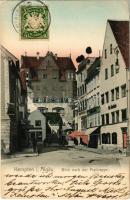 1910 Kempten (Allgäu), Blick nach der Freiteppe, Otto Bischteler, Xav. Steck, J. Walter / street, shops. TCV card (EK)