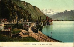 Veytaux, Chillon et la Dent du Midi / castle, railway station, locomotive