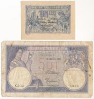 Románia 1920. 1L + 5L T:F,VG folt Romania 1920. 1 Leu + 5 Lei C:F,VG spot Krause P#19, P#26