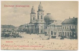 1901 Szatmárnémeti, Satu Mare; Deák tér, piac, Pázmány Sajtó. Weisz Izsák kiadása / square, shops, market