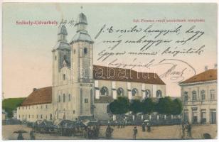 1907 Székelyudvarhely, Odorheiu Secuiesc; Szt. Ferenc rendi szerzetesek templom, piac / church, market