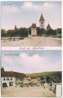 Szentágota, Agnetheln, Agnita; Evangélikus templom, Homm sétány, üzlet. A. v. Vasváry kiadása / church, promenade, shop