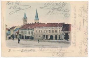 1899 (Vorläufer) Szászváros, Broos, Orastie; utca, F. Eisenmenger üzlete / street view, shop (vágott / cut)