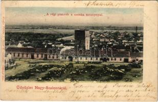 1903 Nagyszalonta, Salonta; Régi piac tér és Csonka torony, még az 1899-es felújítás előtt. Fábián L. Dezső kiadása / market, tower (before the reconstruction in 1899)