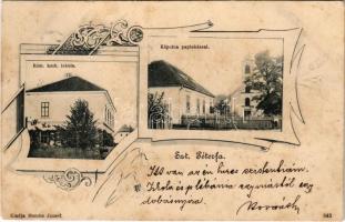 1905 Szentpéterfa, Szt. Péterfa (Szombathely); Római katolikus iskola, Kápolna és paplakás. Mersits József kiadása, Art Nouvea, floral (fl)