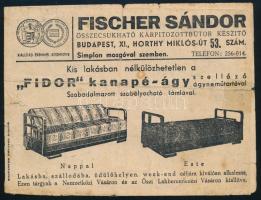 cca 1930-1940 3 db reklámlap: Fischer Sándor bútorkészítő, sérült, viseltes állapotban + 2 db Pesti Hírlap előfizetés