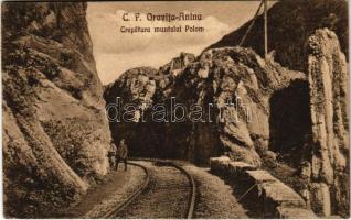 1923 Oravica-Anina, Oravita-Anina; Crepatura muntelui Polom / Oravica-Aninai vasúti hegyipálya, a Polom-hegy sziklahasadéka. Felix Weiss kiadása / mountain railway line between Oravita and Anina